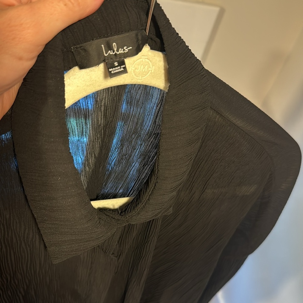 Lulus Black Sheer Button Down, Size Small - image 3